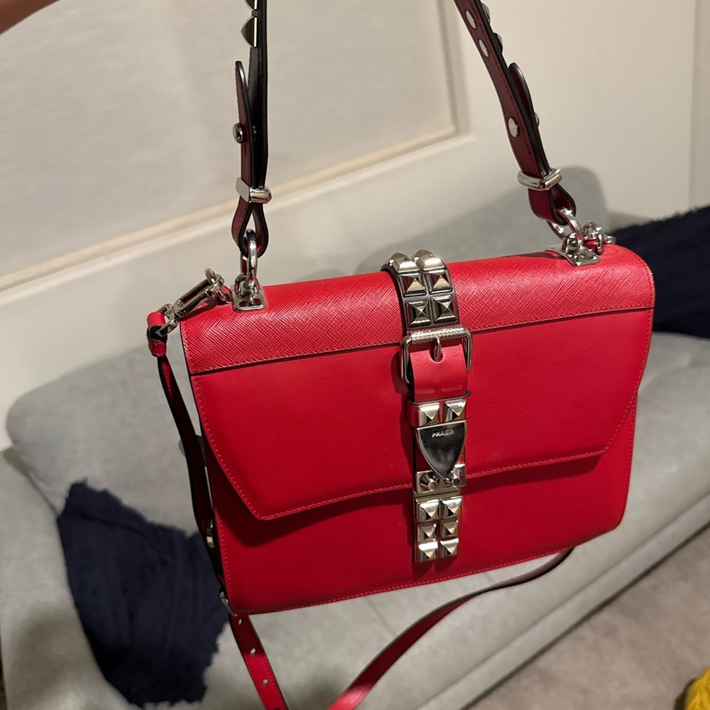 Prada Limited Red Studded Women's Bag/crossbody